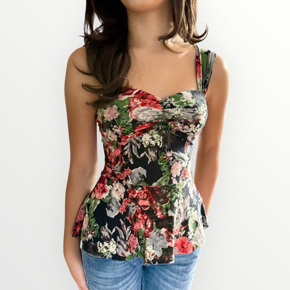 Charlotte Russe Y2K Floral Peplum‎ Top Blouse Sweetheart Neck Small